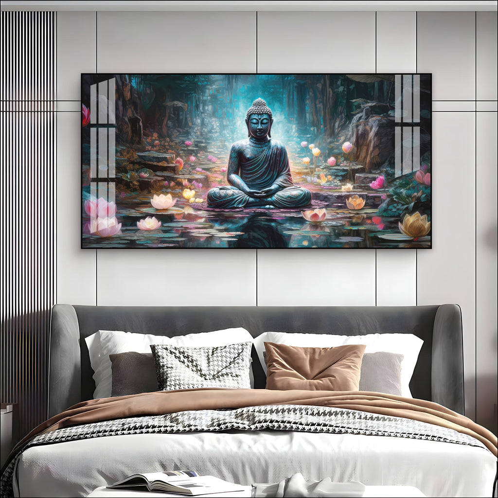 Stylish Buddha Meditation Acrylic Wall Art Canvas With Nature And Peaceful Theme