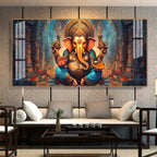 Elegant Ganesha Acrylic Wall Art Canvas With Spiritual Temple And Divine Design