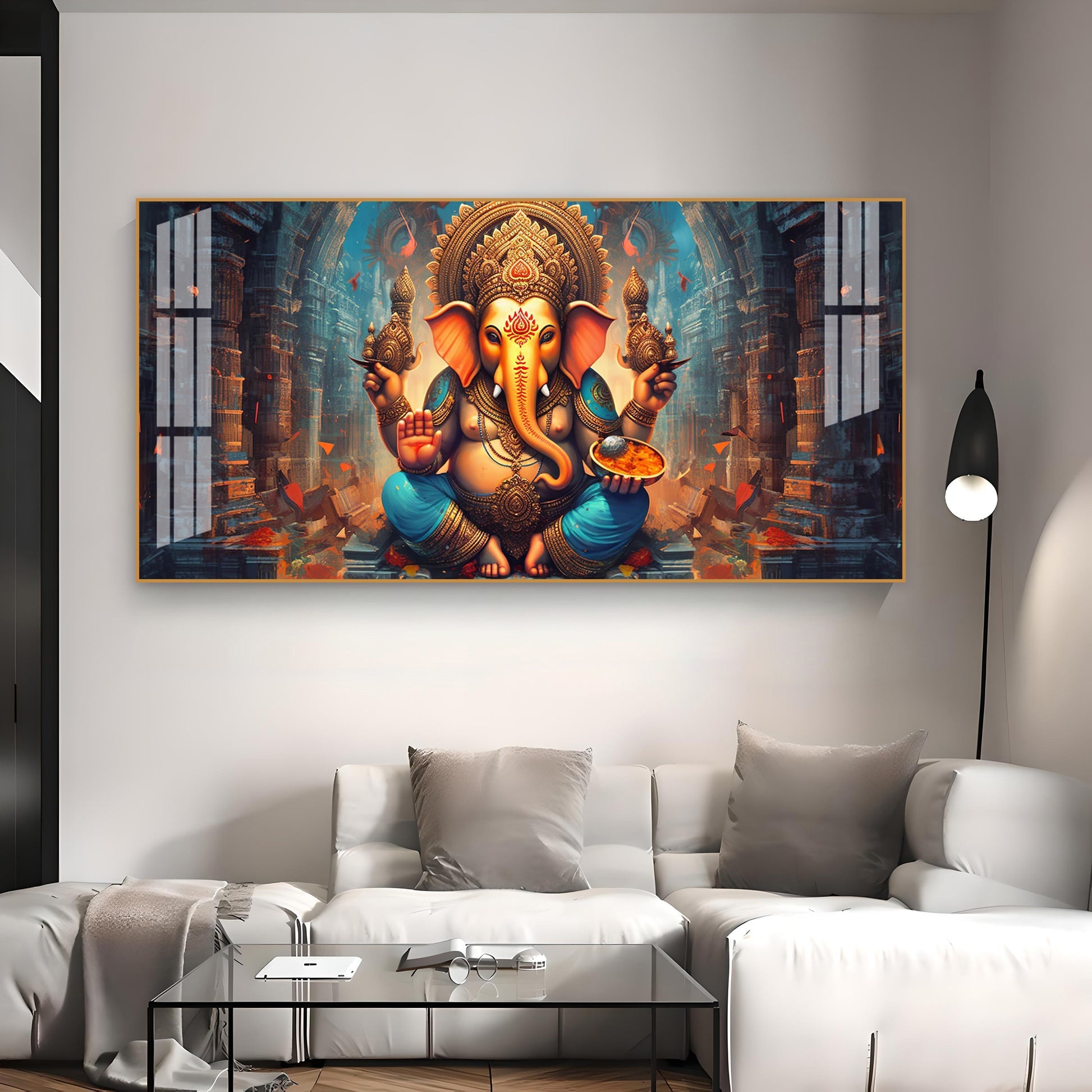 Elegant Ganesha Acrylic Wall Art   With Spiritual Temple And Divine Design