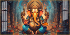 Elegant Ganesha Acrylic Wall Art Canvas With Spiritual Temple And Divine Design