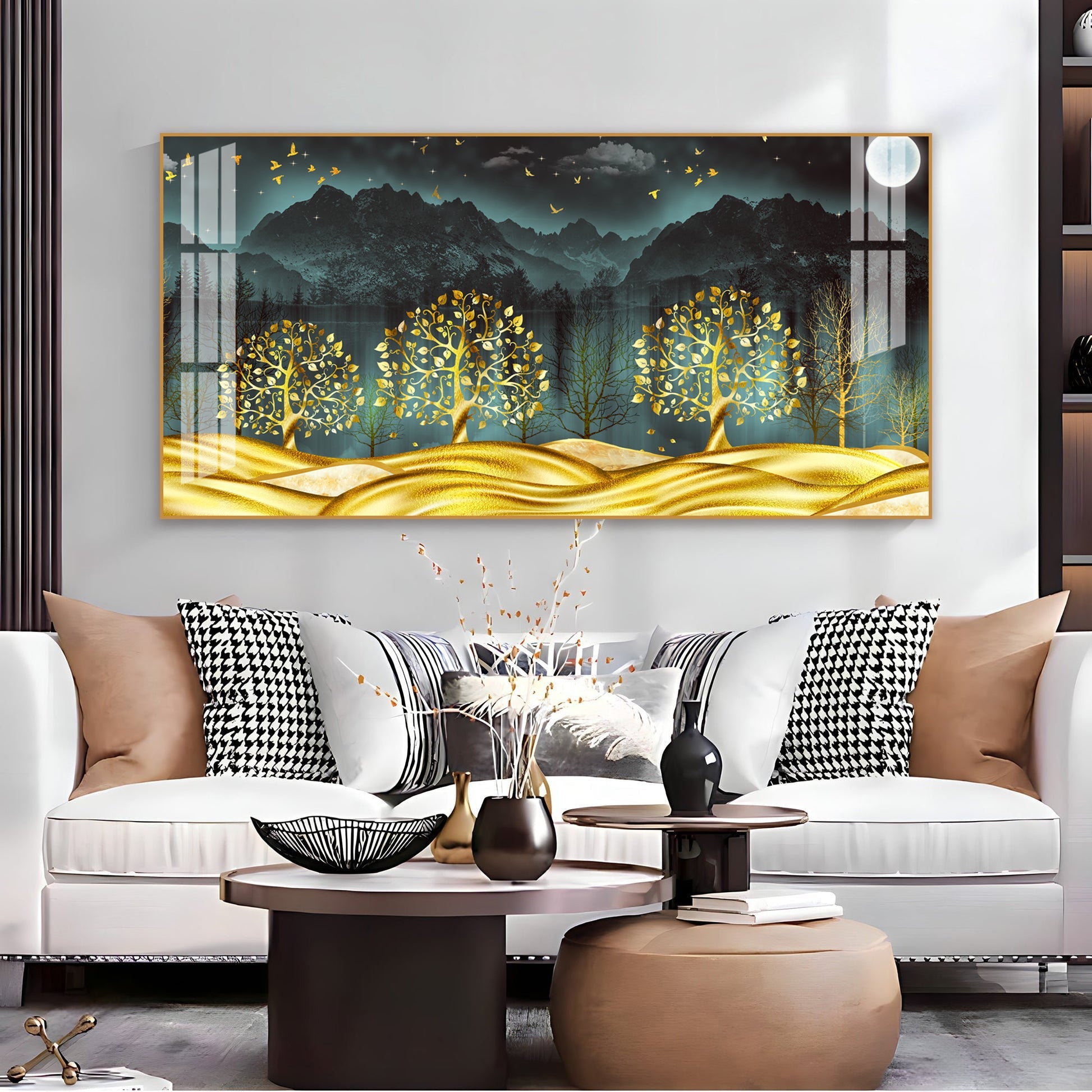 Stylish Golden Forest Acrylic Wall Art   With Mountain And Nature Theme