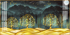 Stylish Golden Forest Acrylic Wall Art Canvas With Mountain And Nature Theme