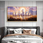Seven White Running Horses Premium Acrylic Horizontal Wall Art