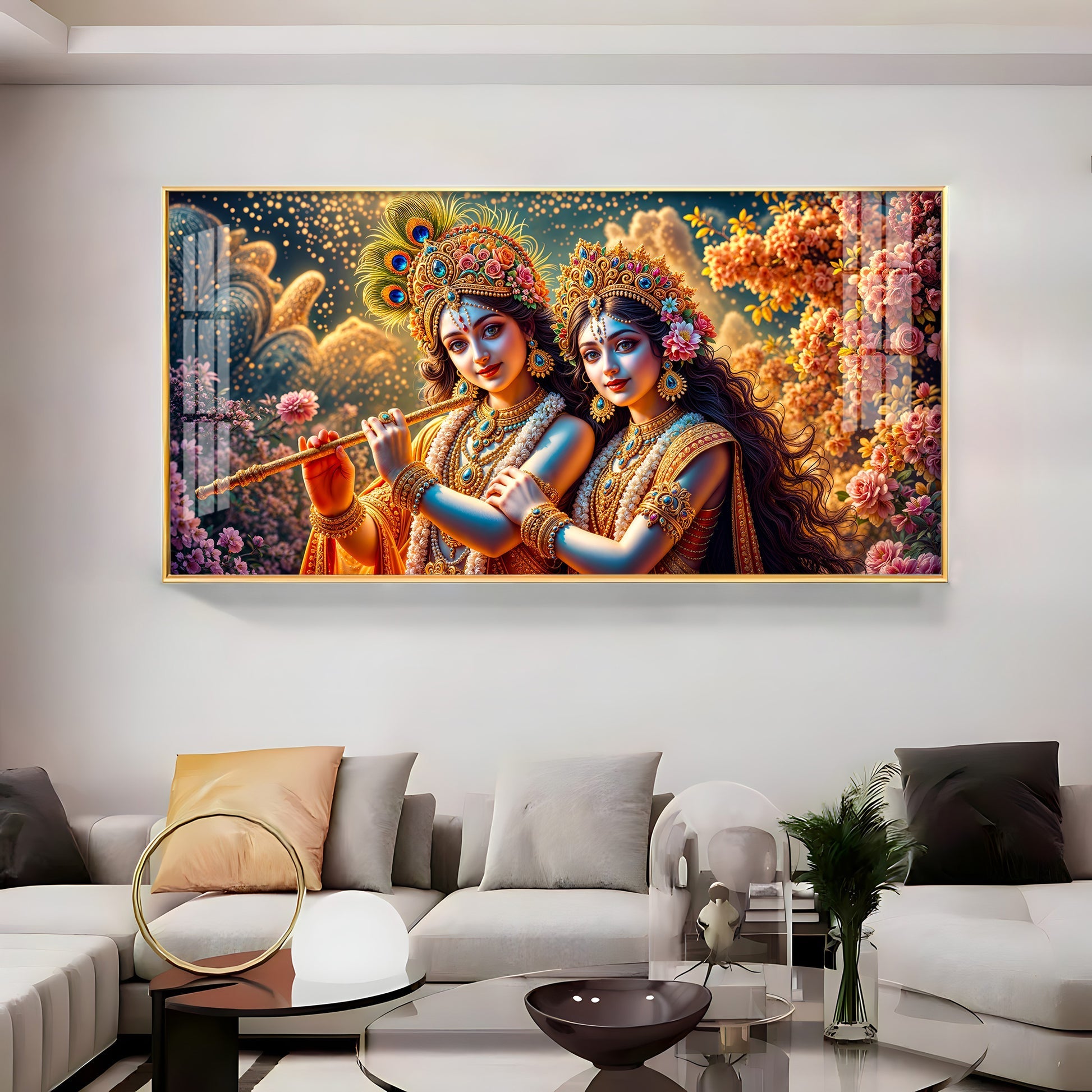 Premium Spiritual Radha Krishna Acrylic Wall Art with Golden Accents