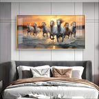 Vastu Seven Running Horses With Sunrise Premium Acrylic Horizontal Wall Art