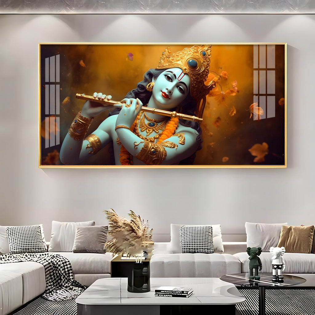 Om Jai Shree Krishna Premium Acrylic Horizontal Wall Art