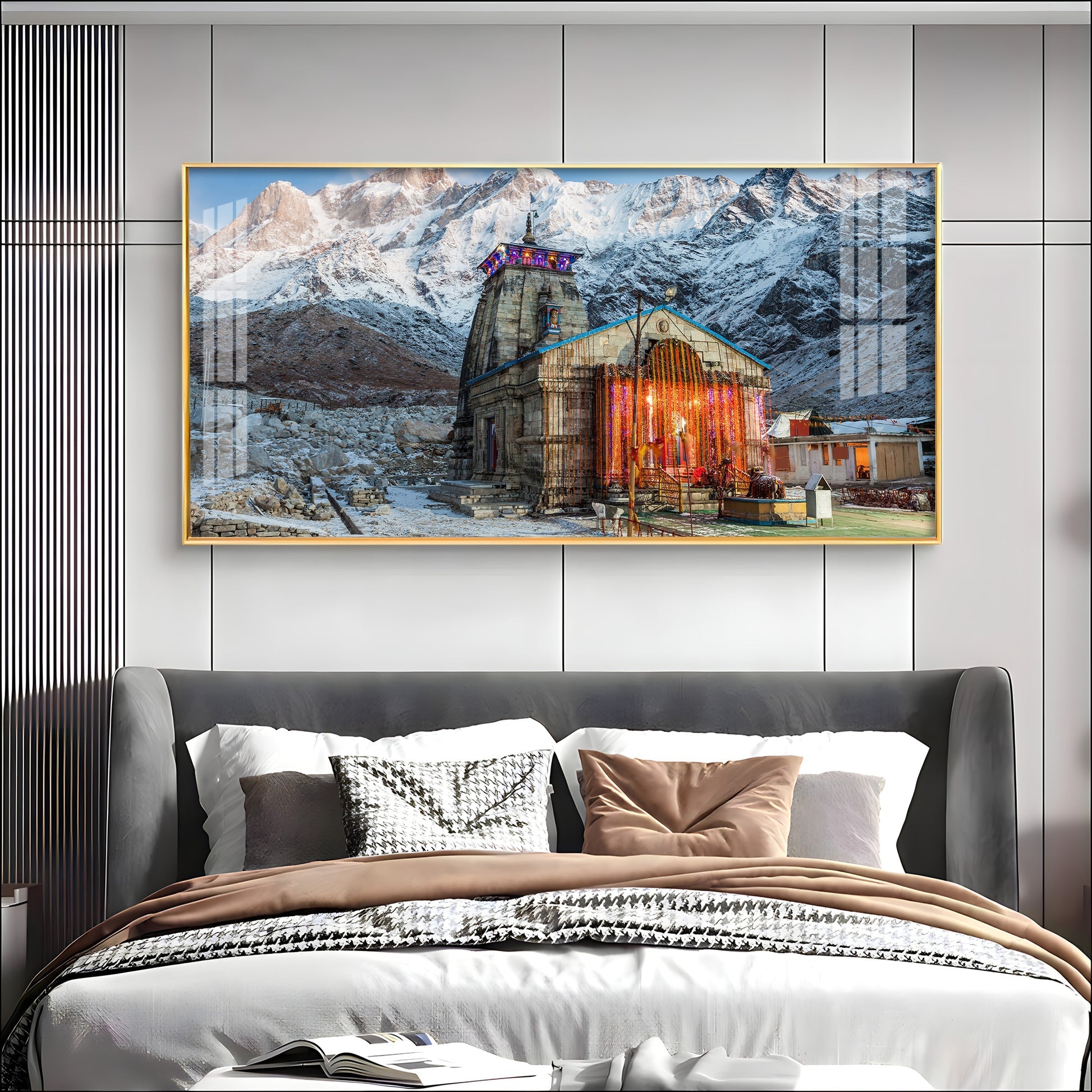Holy Kedarnath Temple Premium Acrylic Horizontal Wall Art