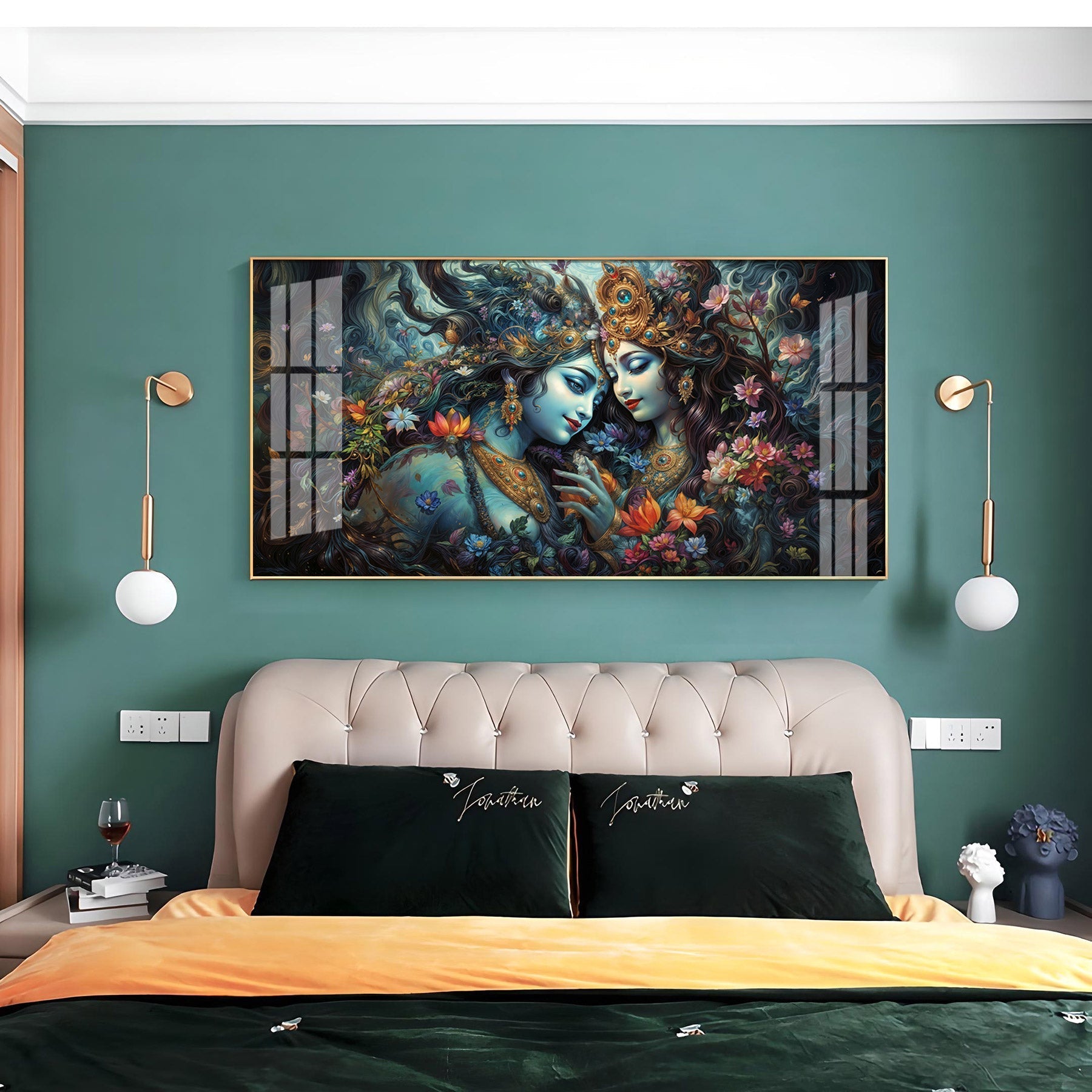 Premium Spiritual Radha Krishna Cosmic Love Acrylic Wall Decor Canvas