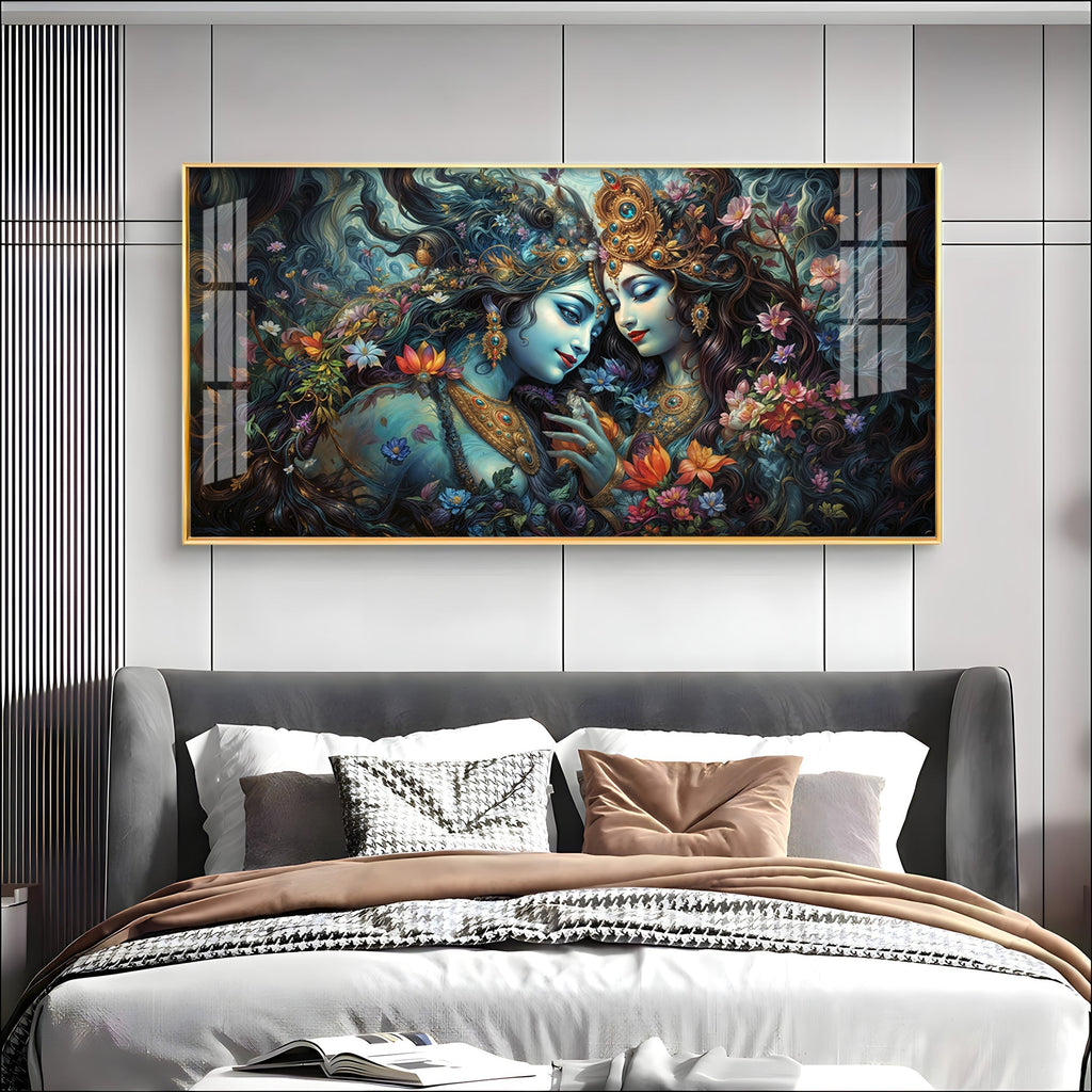 Premium Spiritual Radha Krishna Cosmic Love Acrylic Wall Decor Canvas