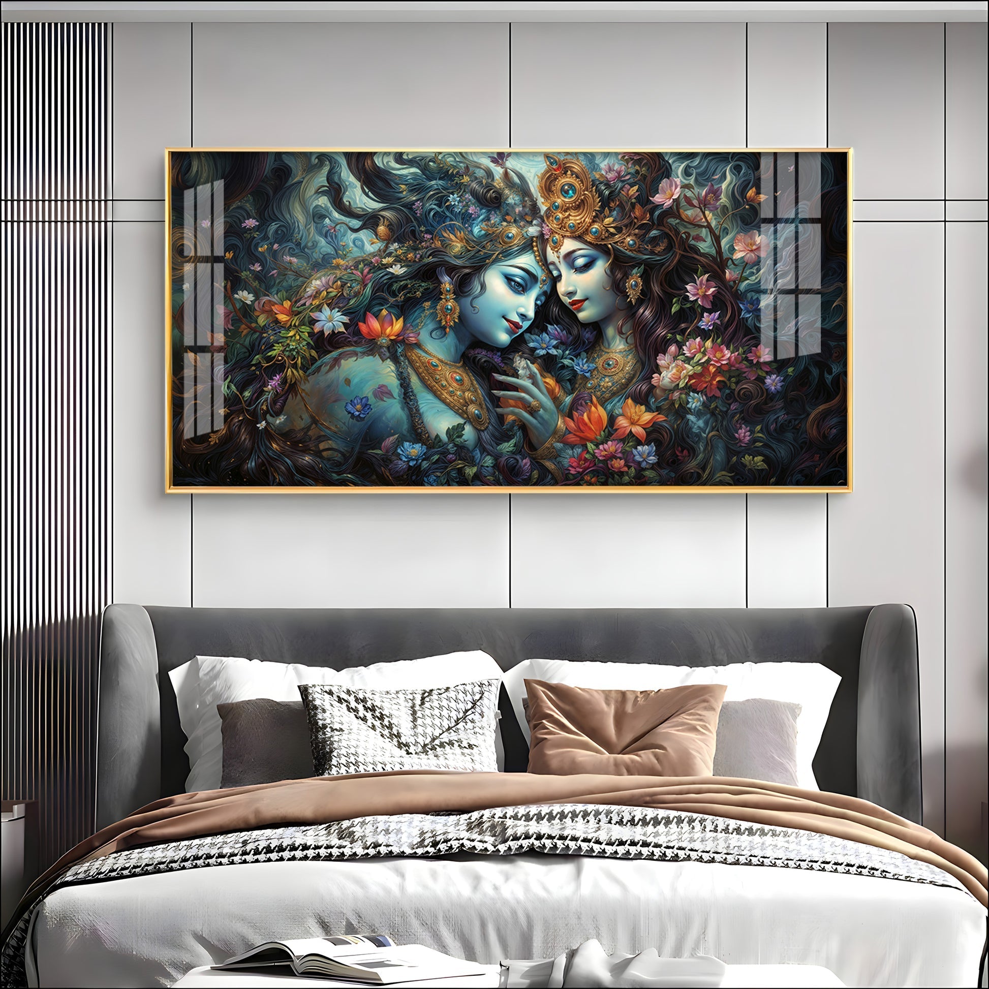 Premium Spiritual Radha Krishna Cosmic Love Acrylic Wall Decor Canvas