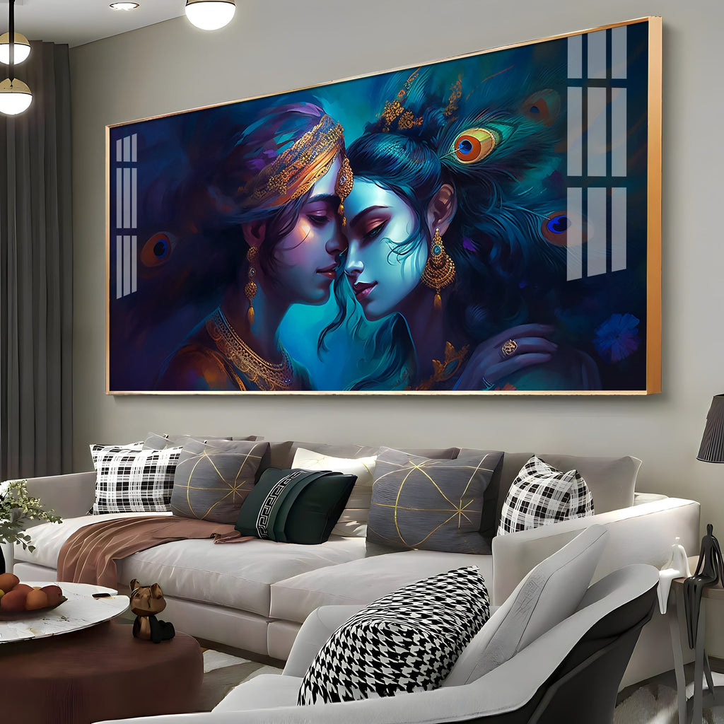 Radha Krishna Soulmates Abstract Acrylic Wall Art with Ornate Jewelry