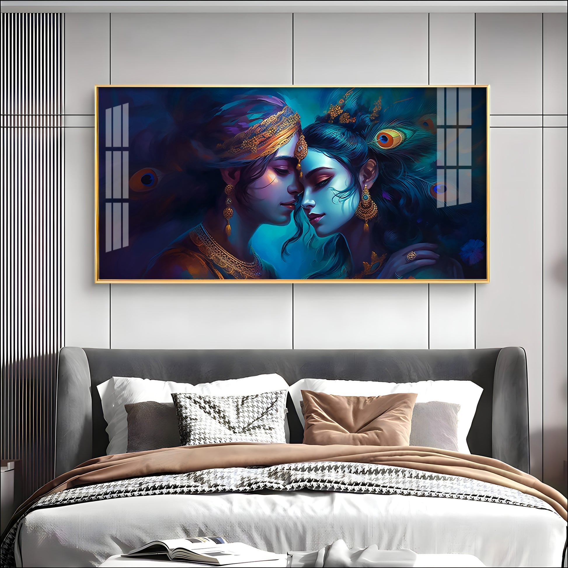Radha Krishna Soulmates Abstract Acrylic Wall Art with Ornate Jewelry