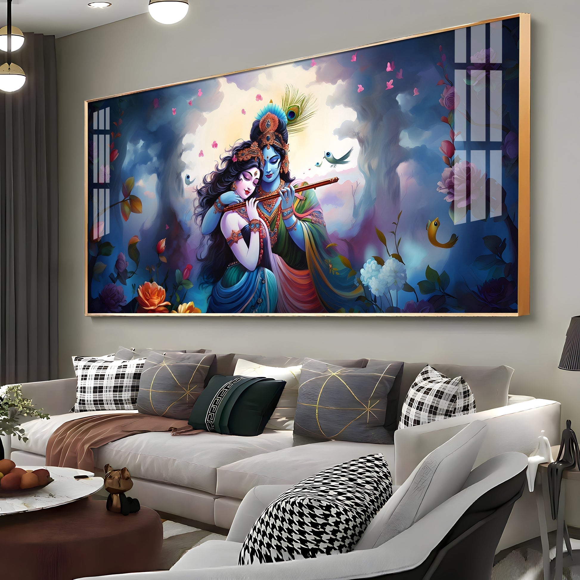 Modern Radha Krishna Romantic Portrait Acrylic Wall Art Home Decor