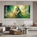 Radha Krishna Divine Flute Melodies Acrylic Wall Art with Green Aura