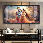 Luxury Radha Krishna Eternal Bond Acrylic Wall Art with Floral Accents