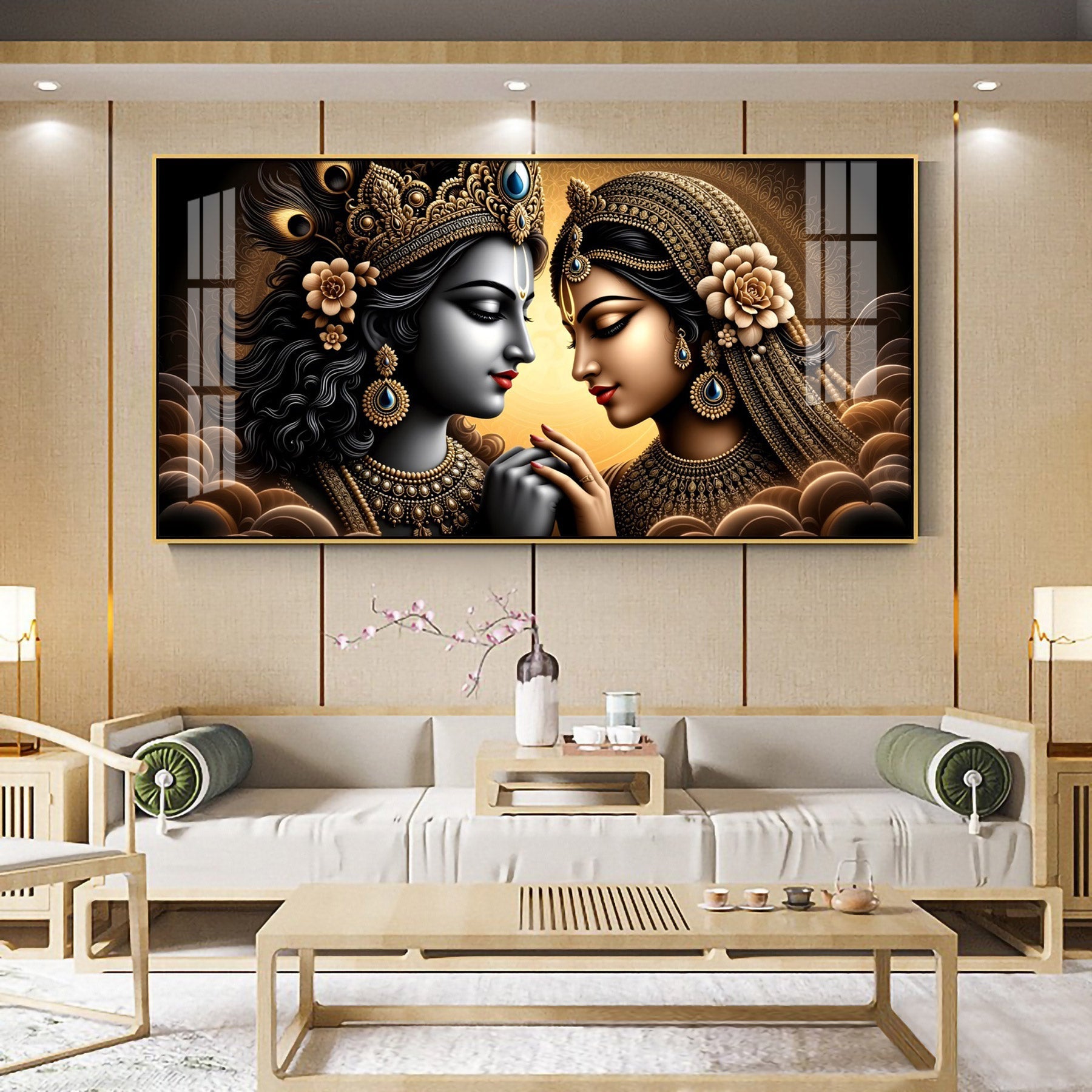Premium Spiritual Radha Krishna Portrait Acrylic Wall Decor for Living Room
