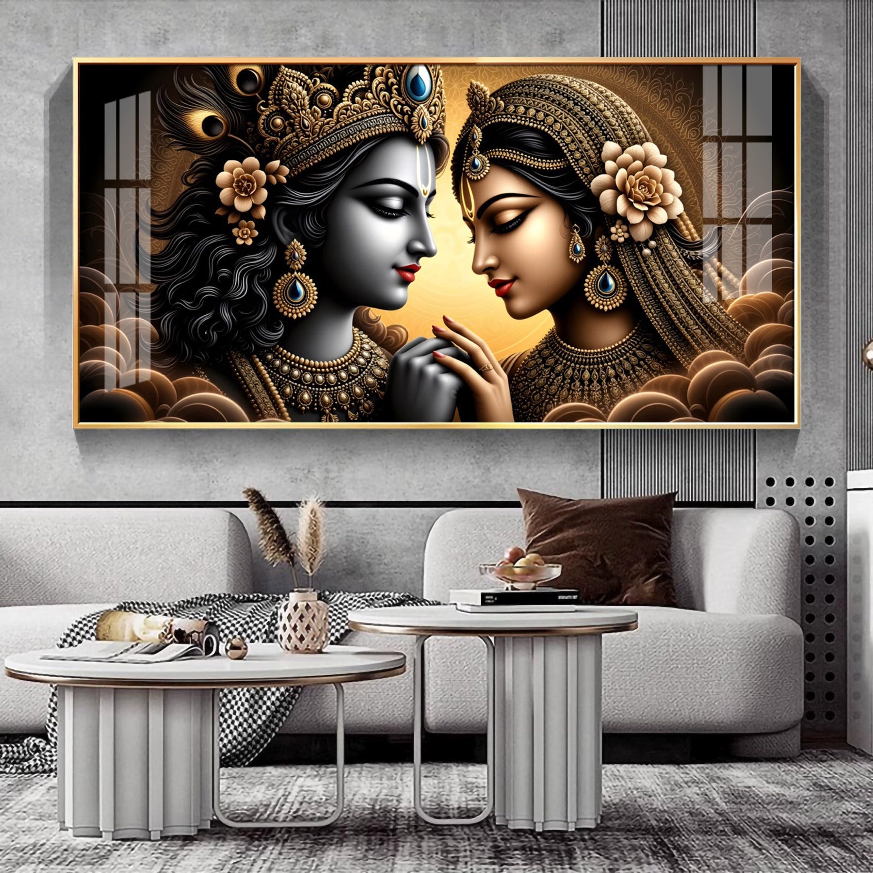 Premium Spiritual Radha Krishna Portrait Acrylic Wall Decor for Living Room