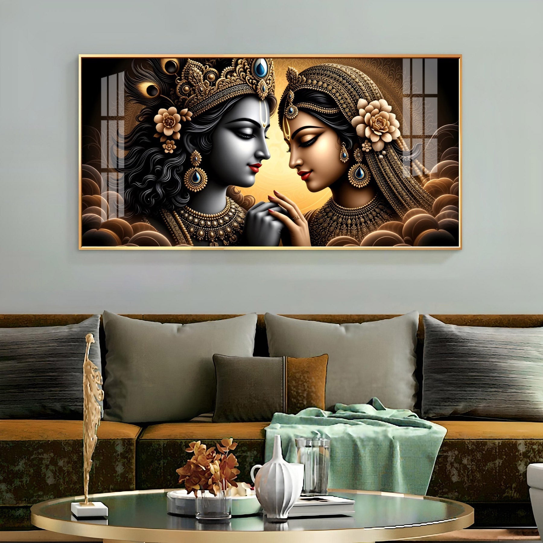 Premium Spiritual Radha Krishna Portrait Acrylic Wall Decor for Living Room