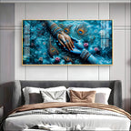 Radha Krishna Divine Hands Acrylic Wall Art with Peacock Feathers and Lotus