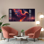 Fiery Phoenix Acrylic Wall Painting with Modern Abstract City Background