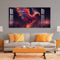 Fiery Phoenix Acrylic Wall Painting with Modern Abstract City Background