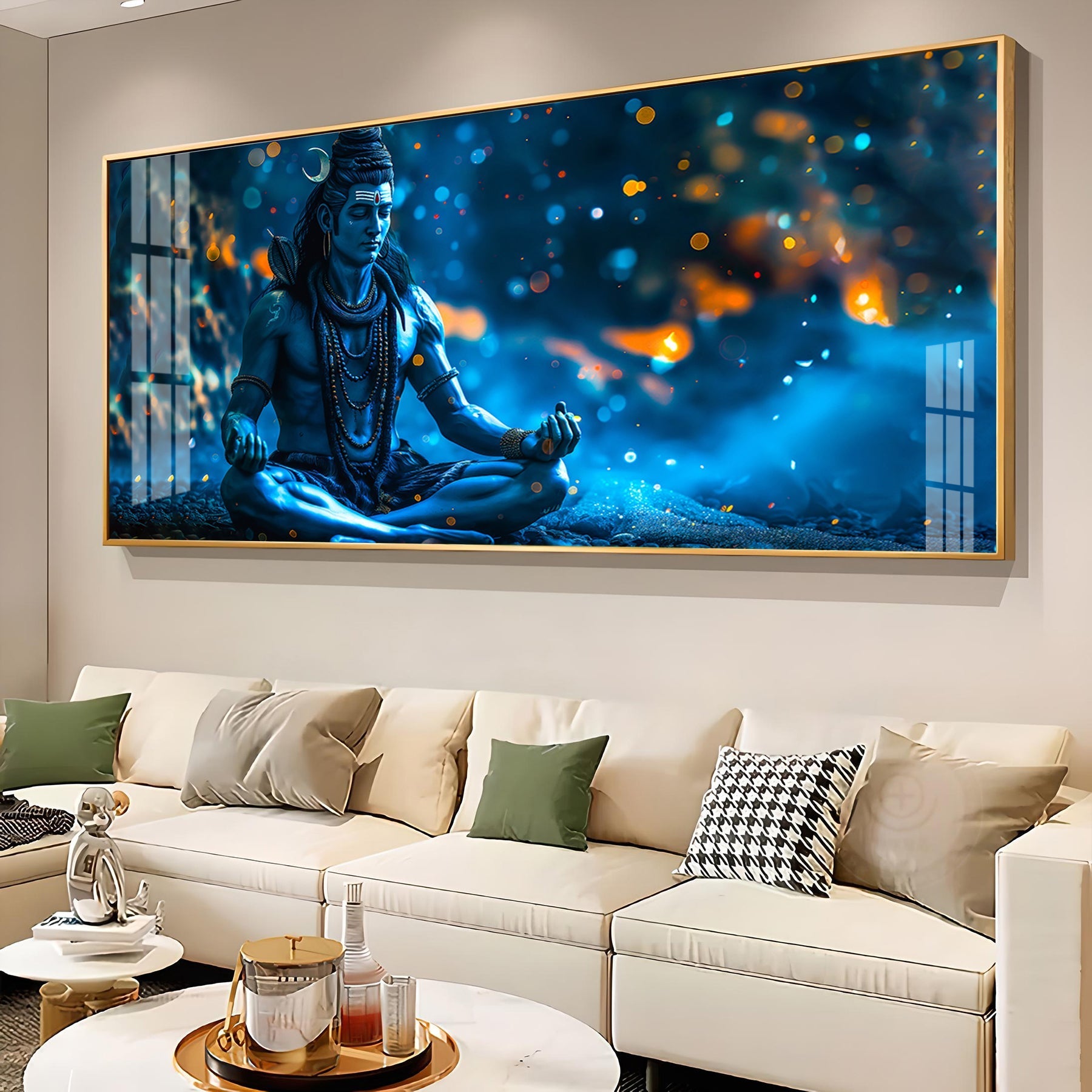Spiritual Shiva Meditation Acrylic Wall Painting with Mystical Blue Theme