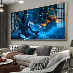 Spiritual Shiva Meditation Acrylic Wall Painting with Mystical Blue Theme
