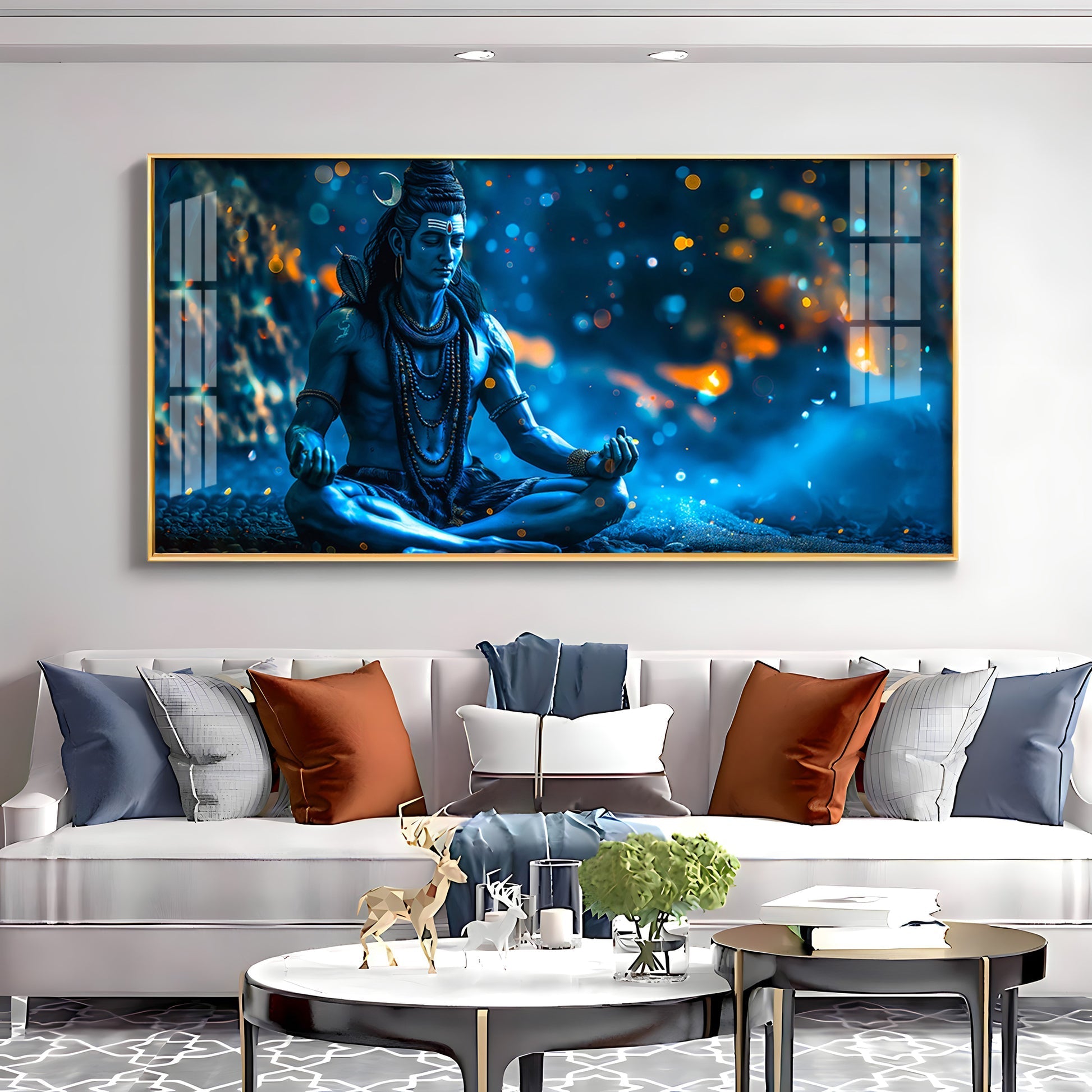 Spiritual Shiva Meditation Acrylic Wall Painting with Mystical Blue Theme