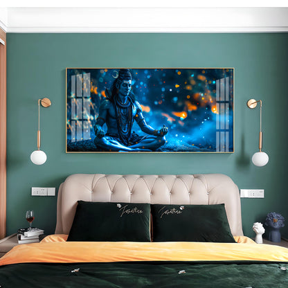 Spiritual Shiva Meditation Acrylic Wall Painting with Mystical Blue Theme