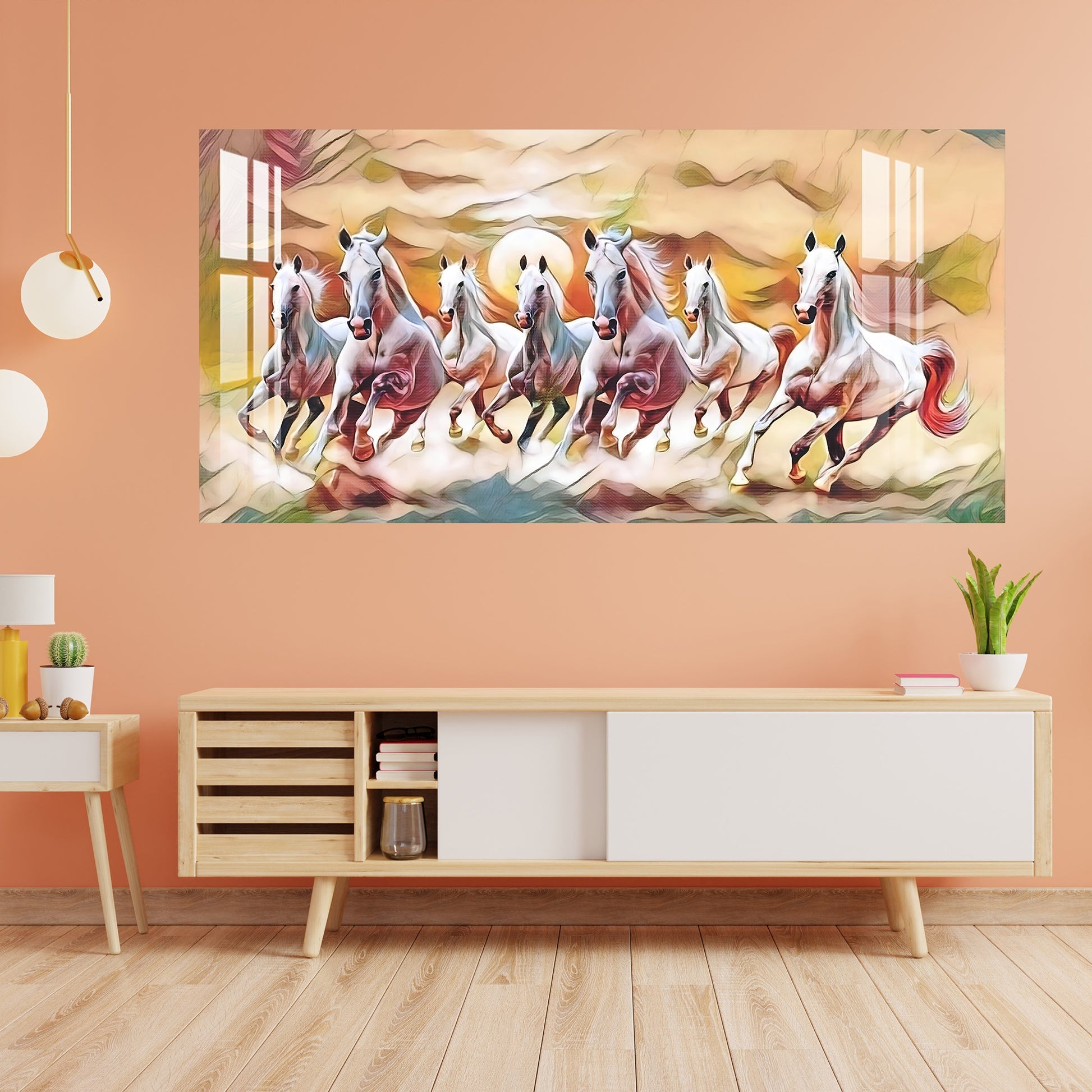 Vastu Inspired Running Horses Acrylic Wall Painting with Positive Energy Theme