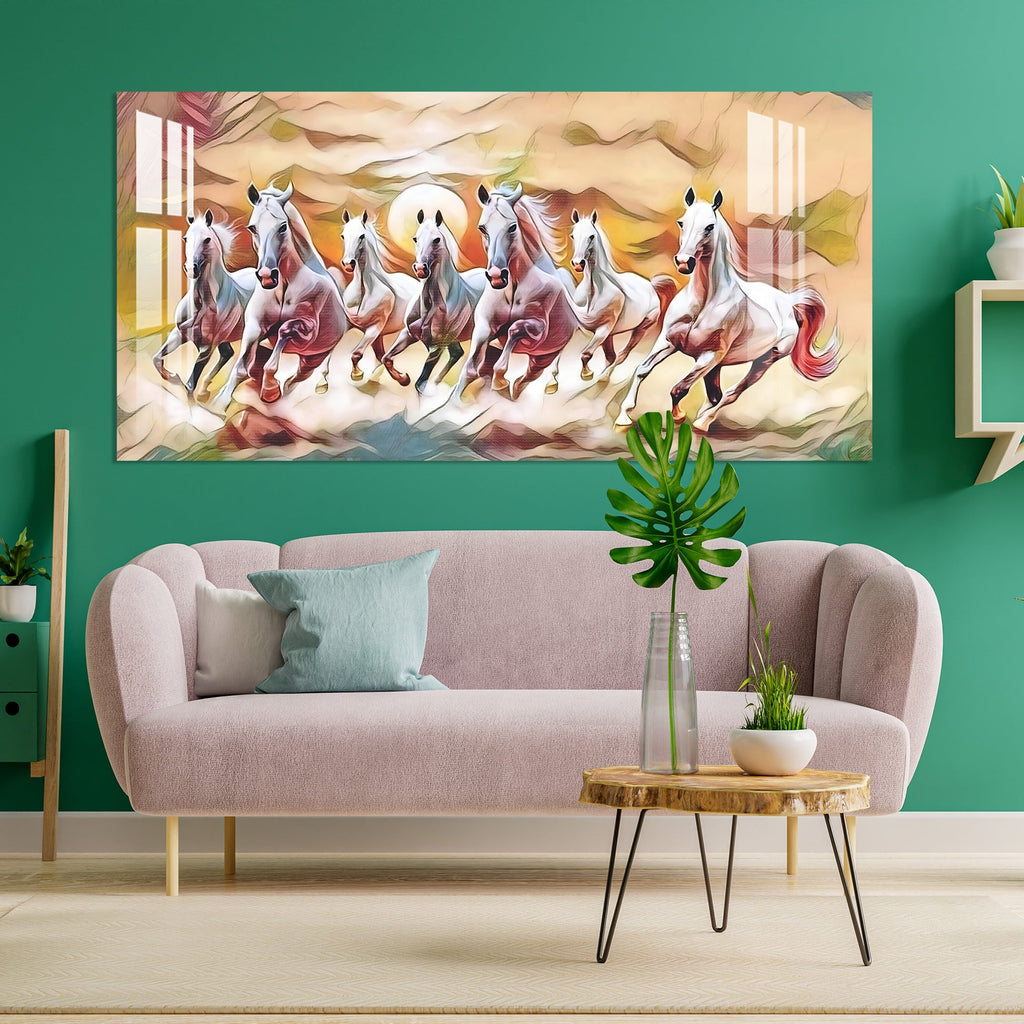 Vastu Inspired Running Horses Acrylic Wall Painting with Positive Energy Theme