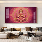 Divine Pink Mandala Lord Ganesha Premium Acrylic Wall Painting for Living Room Decor
