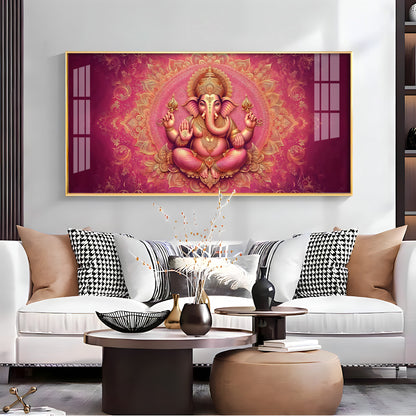 Divine Pink Mandala Lord Ganesha Premium Acrylic Wall Painting for Living Room Decor
