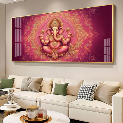 Divine Pink Mandala Lord Ganesha Premium Acrylic Wall Painting for Living Room Decor