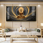 Divine Golden Buddha Meditation Cosmic Aura Premium Acrylic Wall Painting