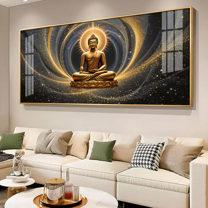 Divine Golden Buddha Meditation Cosmic Aura Premium Acrylic Wall Painting