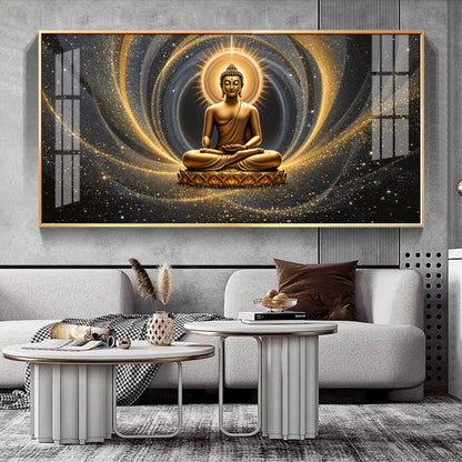 Divine Golden Buddha Meditation Cosmic Aura Premium Acrylic Wall Painting