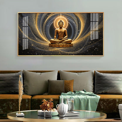 Divine Golden Buddha Meditation Cosmic Aura Premium Acrylic Wall Painting