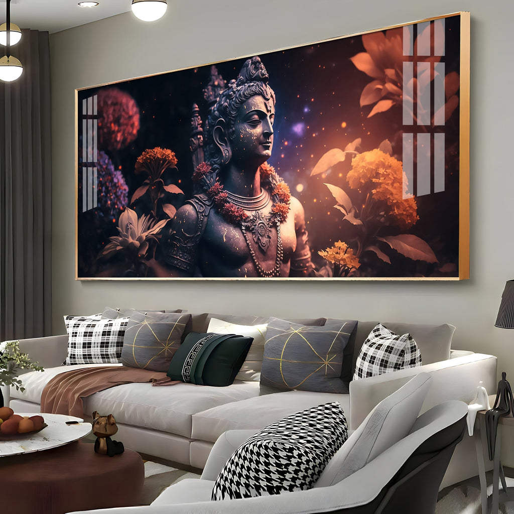 Divine Lord Shiva Meditative Aura Floral Theme Premium Acrylic Wall Painting