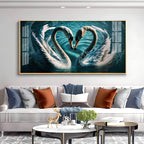 Elegant White Swan Pair Symbol of Love Designer Acrylic Wall Painting