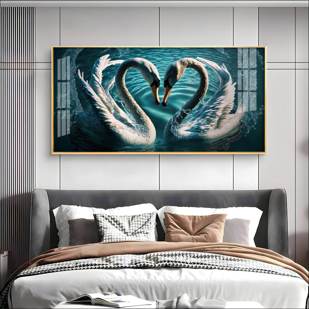 Elegant White Swan Pair Symbol of Love Designer Acrylic Wall Painting