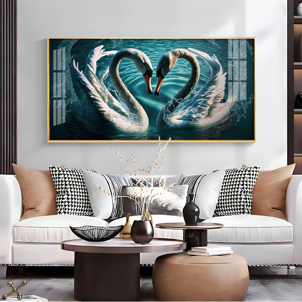 Elegant White Swan Pair Symbol of Love Designer Acrylic Wall Painting