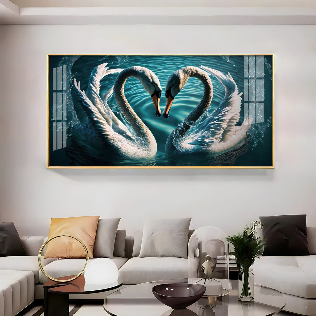 Elegant White Swan Pair Symbol of Love Designer Acrylic Wall Painting