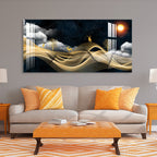 Luxury Golden Wave Landscape Deer Night Theme Premium Acrylic Wall Painting