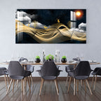 Luxury Golden Wave Landscape Deer Night Theme Premium Acrylic Wall Painting