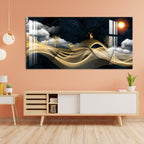 Luxury Golden Wave Landscape Deer Night Theme Premium Acrylic Wall Painting