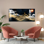 Luxury Golden Wave Landscape Deer Night Theme Premium Acrylic Wall Painting