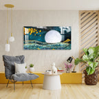 Elegant Blue Gold Moonlight Abstract Landscape Premium Acrylic Wall Painting