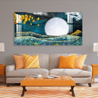 Elegant Blue Gold Moonlight Abstract Landscape Premium Acrylic Wall Painting
