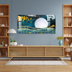 Elegant Blue Gold Moonlight Abstract Landscape Premium Acrylic Wall Painting